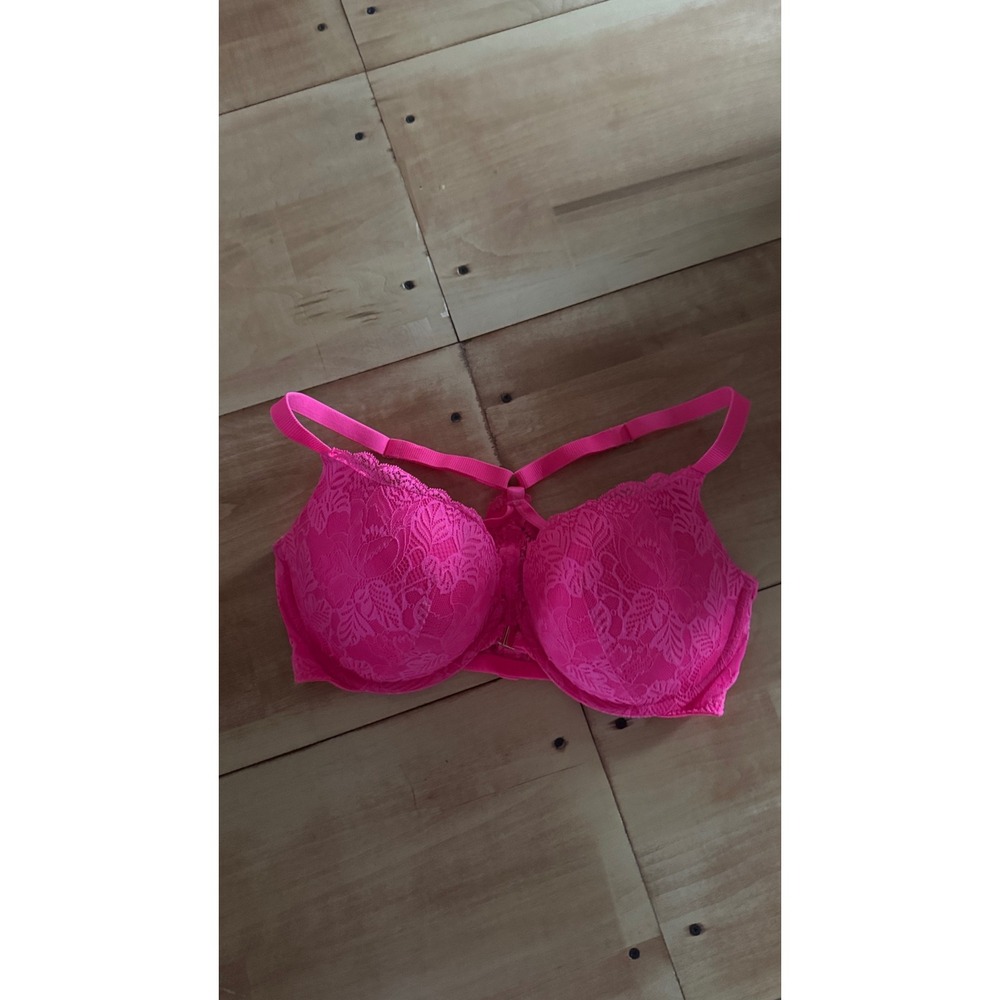Auden Hot Pink Lace Push Up Demi Coverage‎ Racerback Bra 38DD Front Close